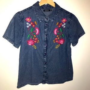 Embroidered Denim Button Up
